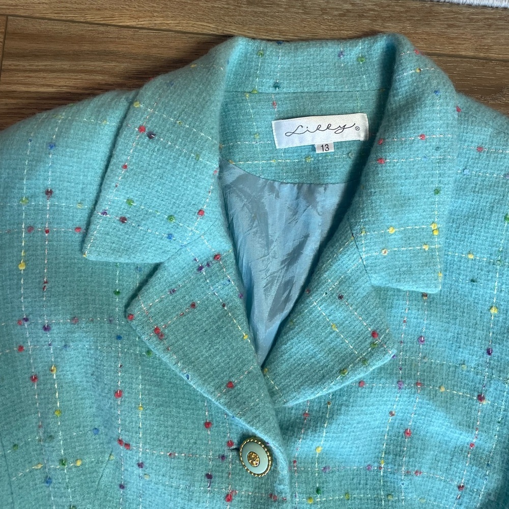 vintage Lilly Pulitzer blazer light-blue turquoise wool jacket, fleck pattern - Picture 7 of 13